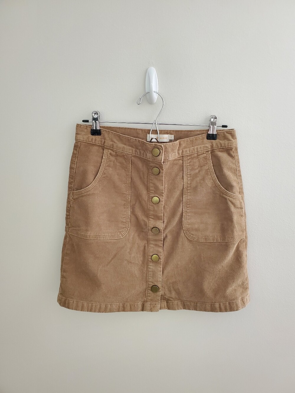 Tory Burch Lucitano Tan Corduroy Button Front Snap Mini Skirt Size 4